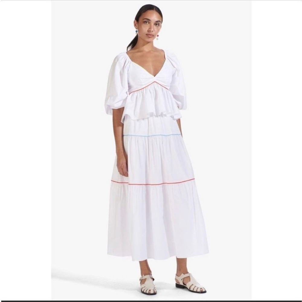 Staud Tiered White Cotton Poplin Skirt